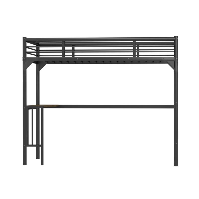 Metal Twin Loft Bed with Desk, Loft Bed Kids Bed, Bedroom High Loft Bed Frame with Ladder and Safety Guardrails, Twin Size Bed
