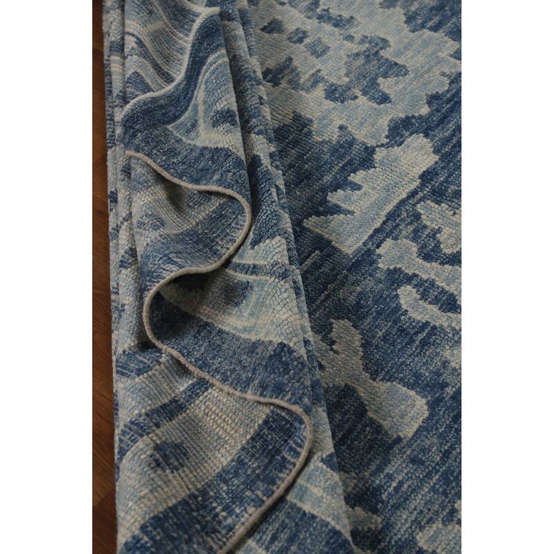 Hand Knotted Oriental 100% Wool Carpet Transitional All-Over Navy Blue & Blues Oushak Area Rug - 11' 10'' X 7' 11''