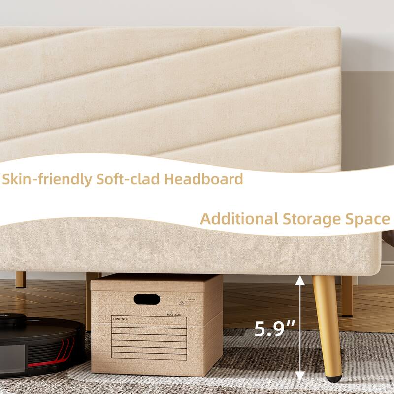 Upholstered Platform Bed Frame with Adjustable Headboard