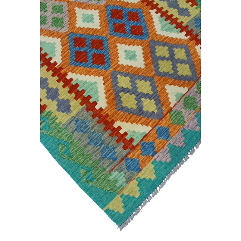 Flatweave Lon Rust/Green Rug - 4'1" x 5'10"