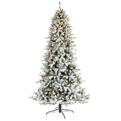 8ft. Flocked Fir Artificial Christmas Tree with Pine Cones & 500 Clear Warm LED Lights - Snowy Winter Wonderland X-Mas Tree
