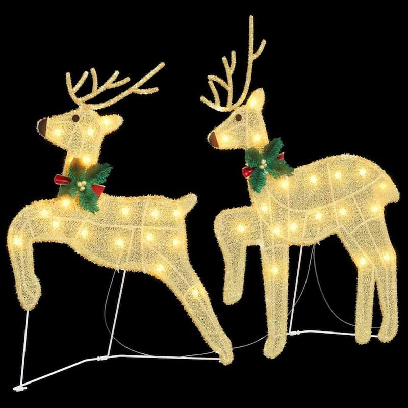 vidaXL LED Reindeers 2 pcs Warm White fabric - 17.7 x 7.5 x 25.6