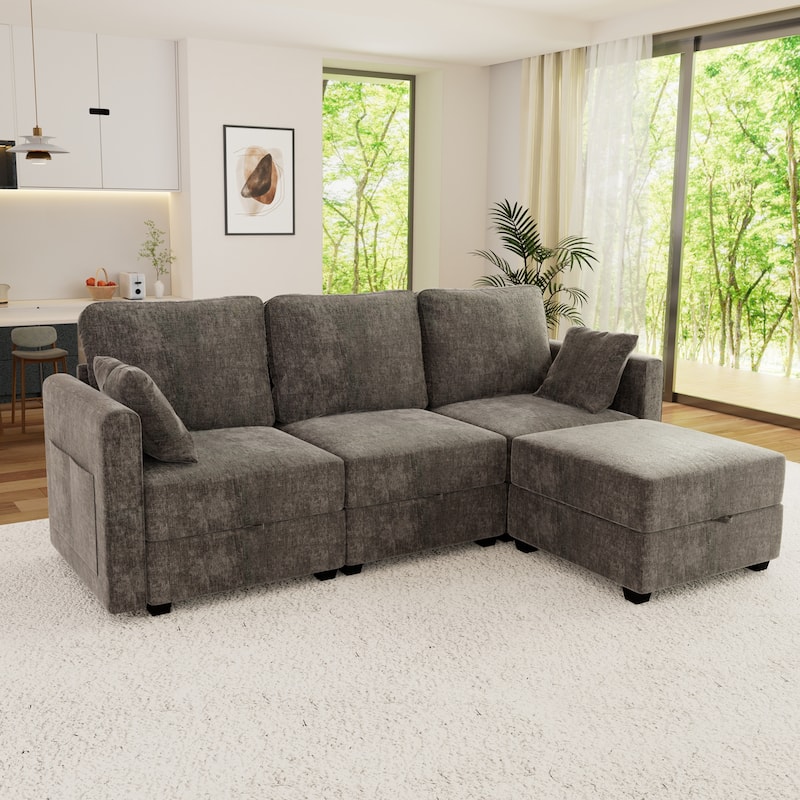 L-Shaped 3-Seater Sectional Sofa with Storage Ottoman