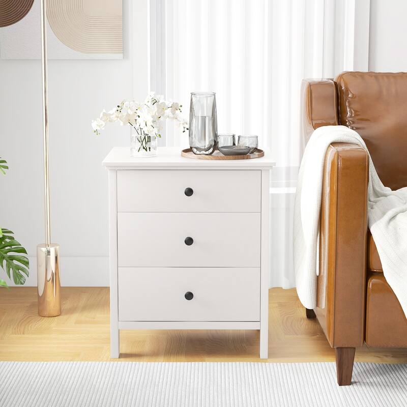 Modern 3-Drawer Nightstand Bedside Table with Storage Space - 22" x 18" x 26" - White