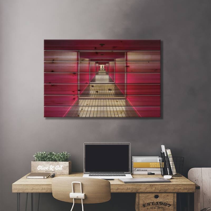 Exit Print On Wood by Jacqueline Hammer - Multi-Color