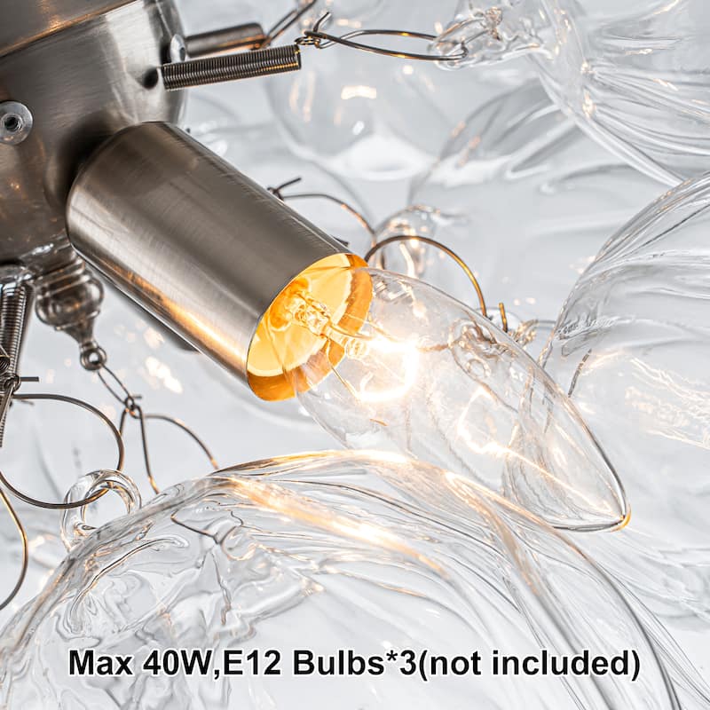 Starsky 3-Light 15in. Contemporary Textured Clear Glass Bubble Semi Flush Mount