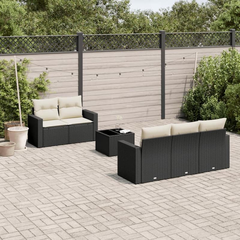 vidaXL Patio Sofa Set with Cushions Outdoor Furniture 6 Piece Poly Rattan - 21.7 x 21.7 x 14.6 - Black and cream