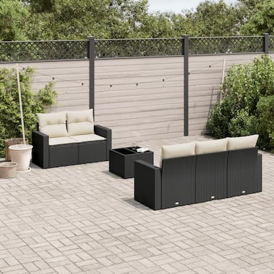vidaXL Patio Sofa Set with Cushions Outdoor Furniture 6 Piece Poly Rattan - 21.7 x 21.7 x 14.6