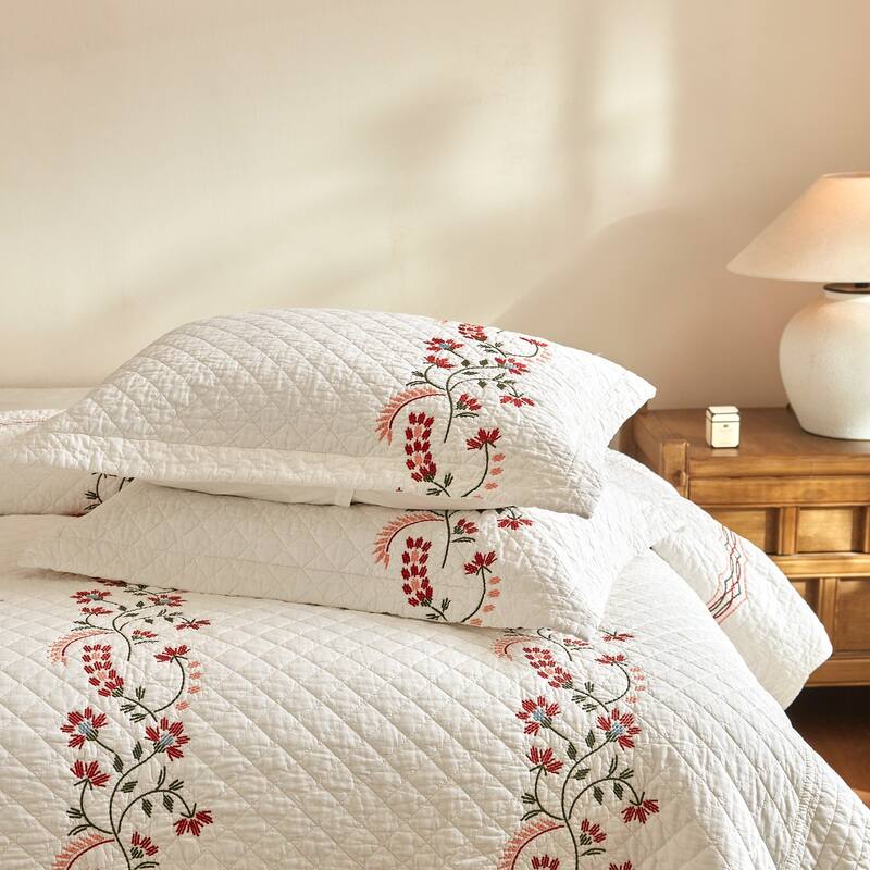 Cotton European Folk Embroidered Quilt Bedspread Set