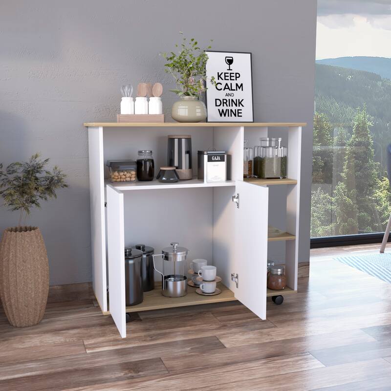 Benton 4-Shelf Kitchen Island Light Oak and White - White