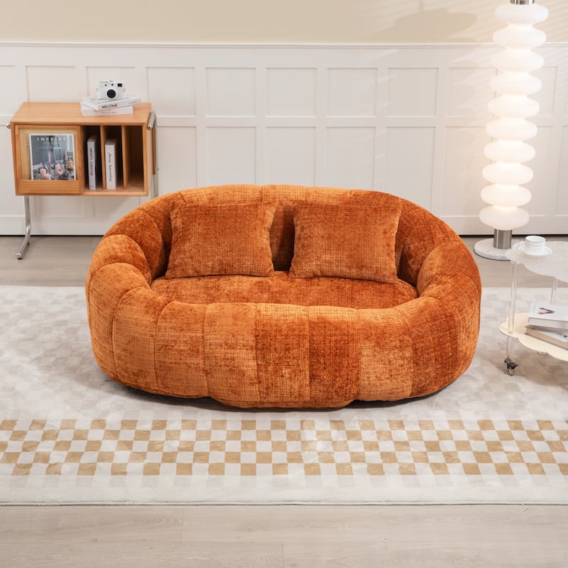 Modern Chenille 2-Seater Bean Bag Chair with 2 Pillows