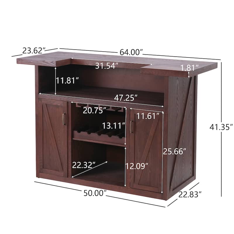 Christopher Knight Home - Barrington Rustic Bar Table Cabinet with Open Upper Shelf, Wine Rack & Glass Storage, Functional Use