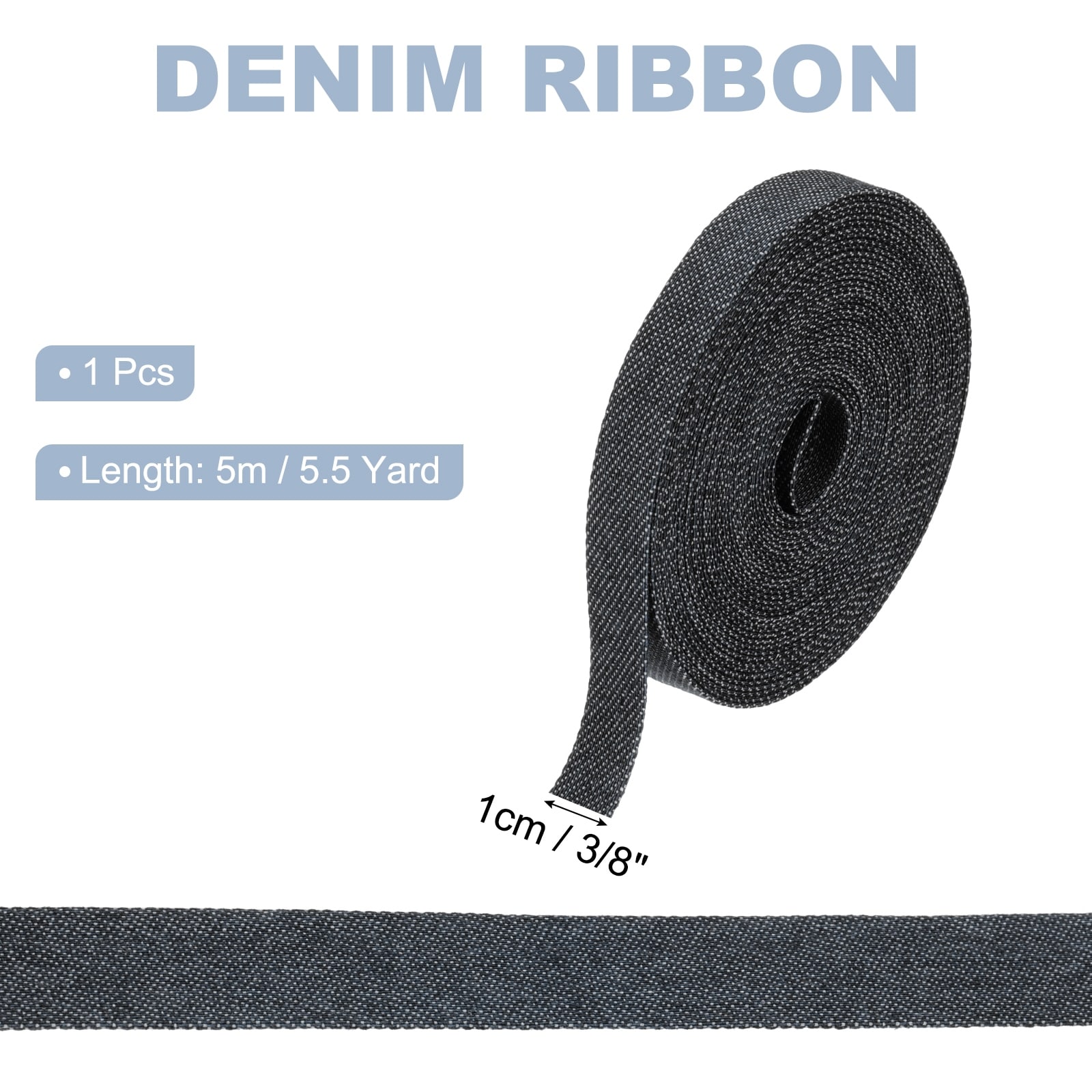 Denim Ribbon, Layering Jean Fabric Craft Pure Color Strip for Bow DIY Making Hair Clip Garment Sewing Decorations