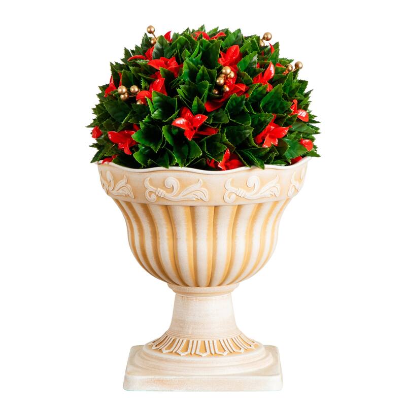 22-in UV Resistant Artificial Red Tip Photinia Christmas Ball