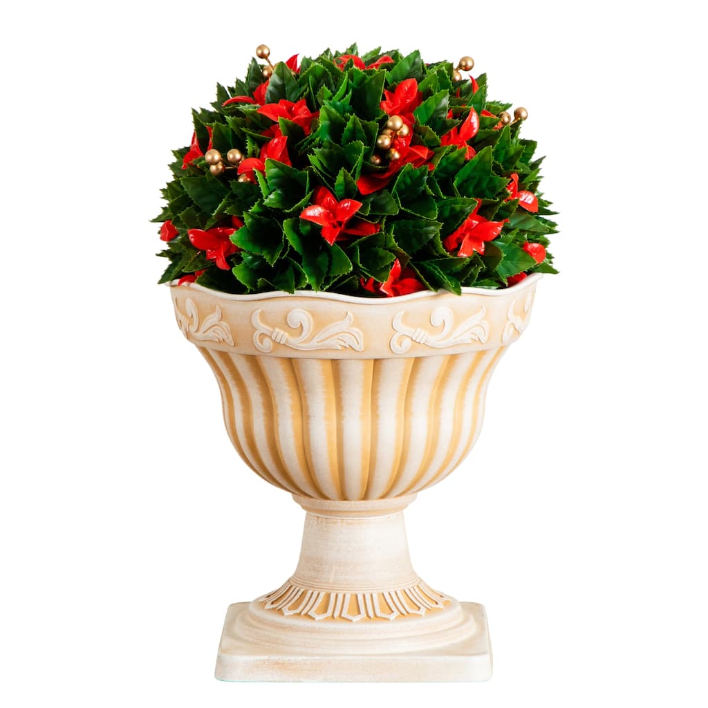 22-in UV Resistant Artificial Red Tip Photinia Christmas Ball
