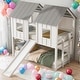 preview thumbnail 2 of 10, Twin over Twin House & Slide Design Bunk Bed with Slide and Windows,Better Sleeping Environment,No Box Spring Required,White
