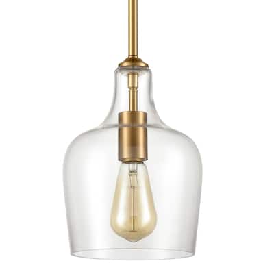 Rieti Modern Brass Glass Kitchen Pendant Lighting Rod-Hung Brass Pendant Light, 1-Light - Natural Brass