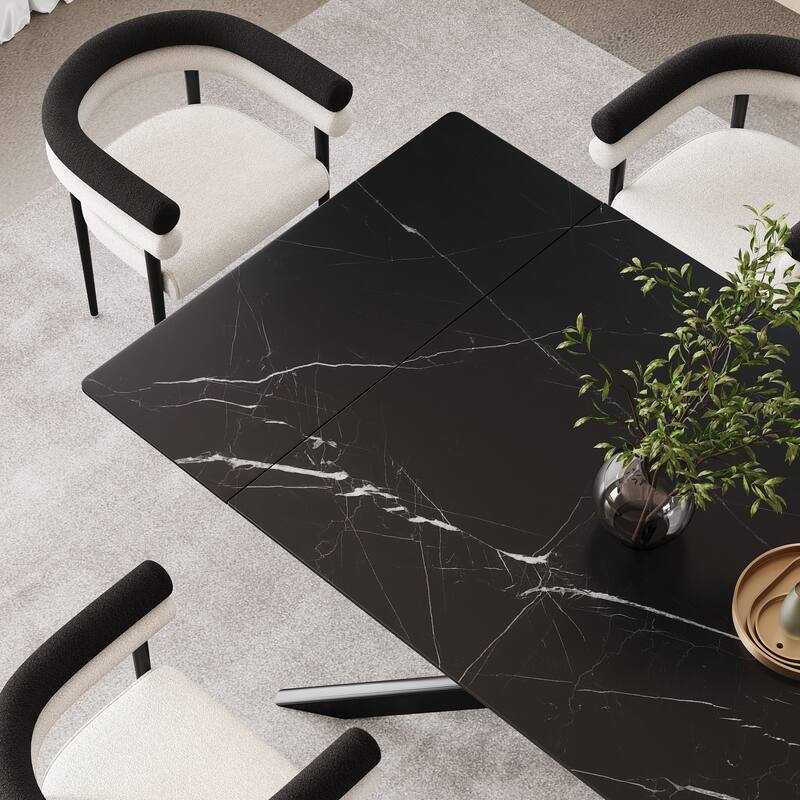 110.24" Extendable Sintered Stone Dining Table With 8 Chairs Dining Table Set