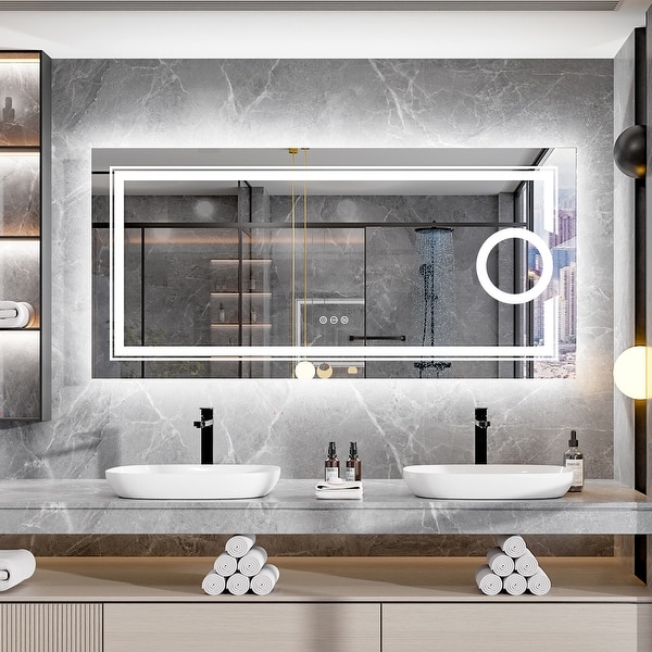 Extra Large Illuminated LED Bathroom Mirror with 3x Magnifier Demister 48 x 24 On Sale Bed Bath Beyond 37837924