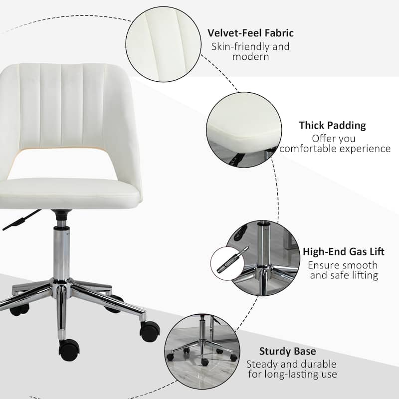 Velvet Swivel Office Chair with Adjustable Height and Wheels for Home Office Living Room and Bedroom