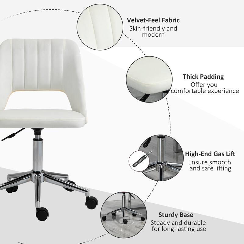 Vinsetto Modern Mid Back Office Chair with Velvet Fabric, Swivel Computer Armless Desk Chair
