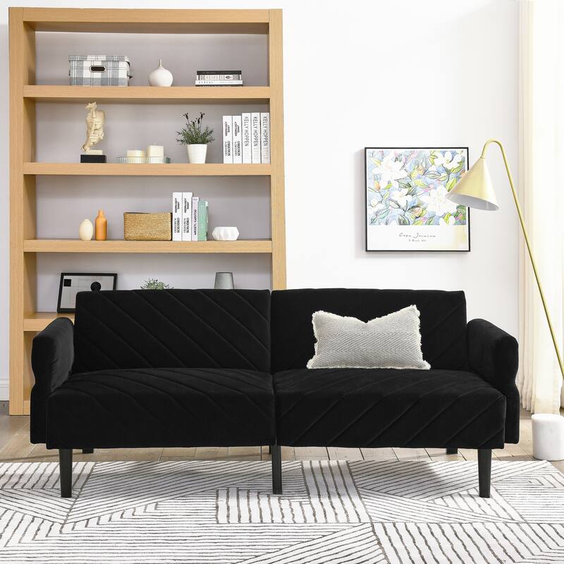 Convertible Futon Sofa Bed Couch,87" Inch Velvet Foam Futon,Modern Sleeper Sofa with Armrest for Living Room