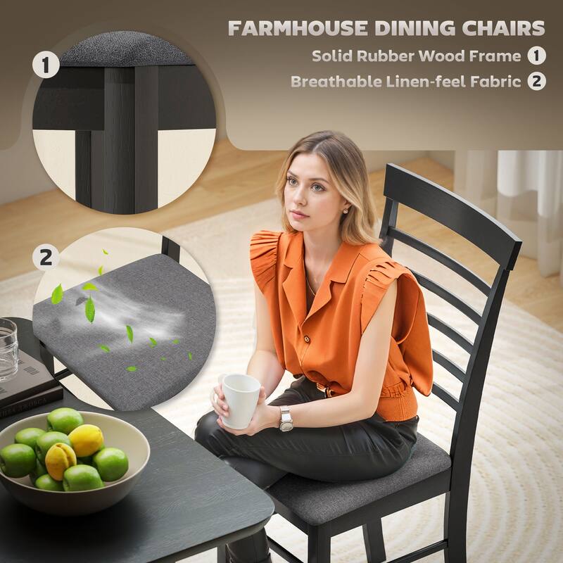HOMCOM Wooden Dining Chairs Set of 4, Farmhouse Upholstered Kitchen Chairs with Rubber Wood Frame for Living Room, Dining Room
