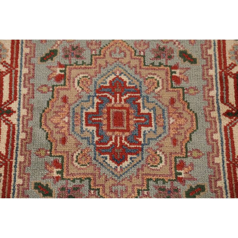 Geometric Heriz Serapi Indian Runner Rug Handmade Blue Wool Carpet - 2'7" x 10'5"