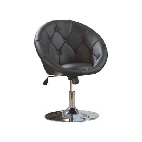 Leatherette Tufted Swivel Chair in Black and Chrome