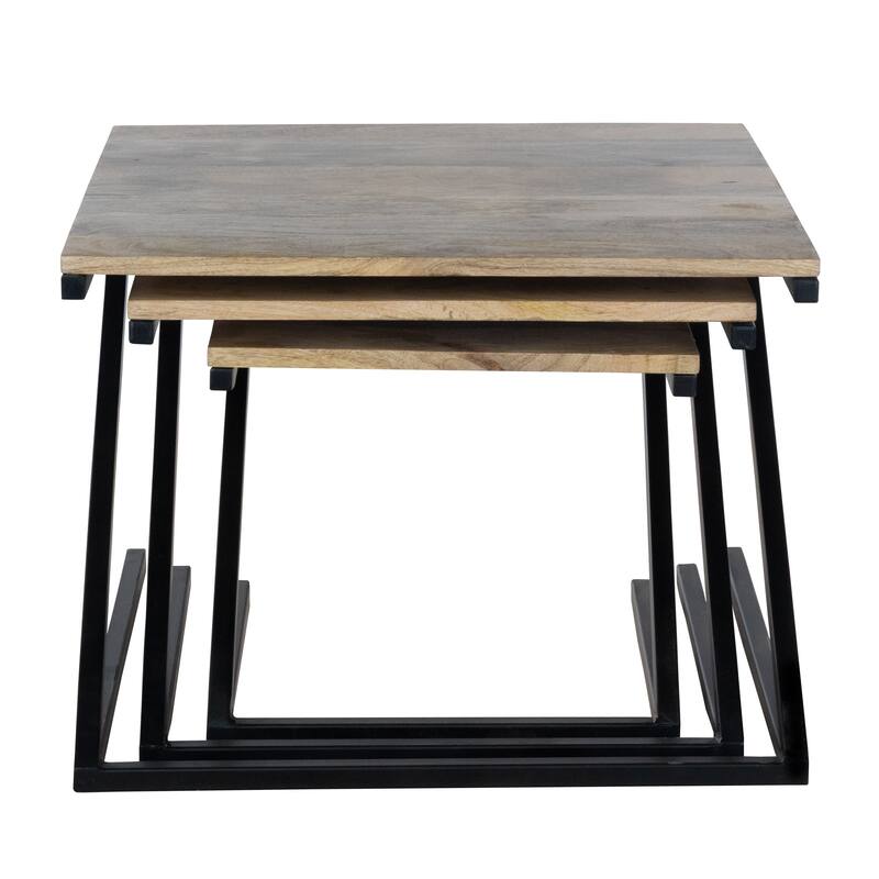 Mango Wood Nesting Tables Set of 3 with Black Metal Z Frame Base