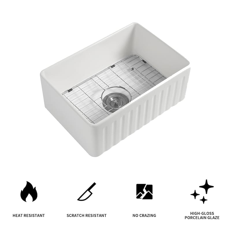 Farmhouse Kitchen Sink with Grid and Strainer