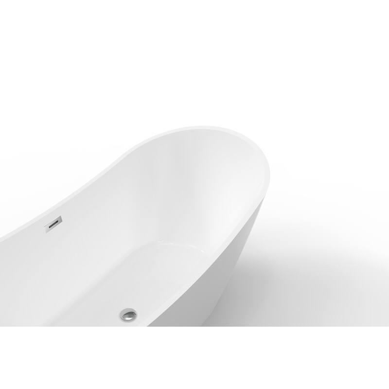 67" Freestanding Acrylic Streamline Stand Alone Soaking Bathtubs with Overflow and Drain