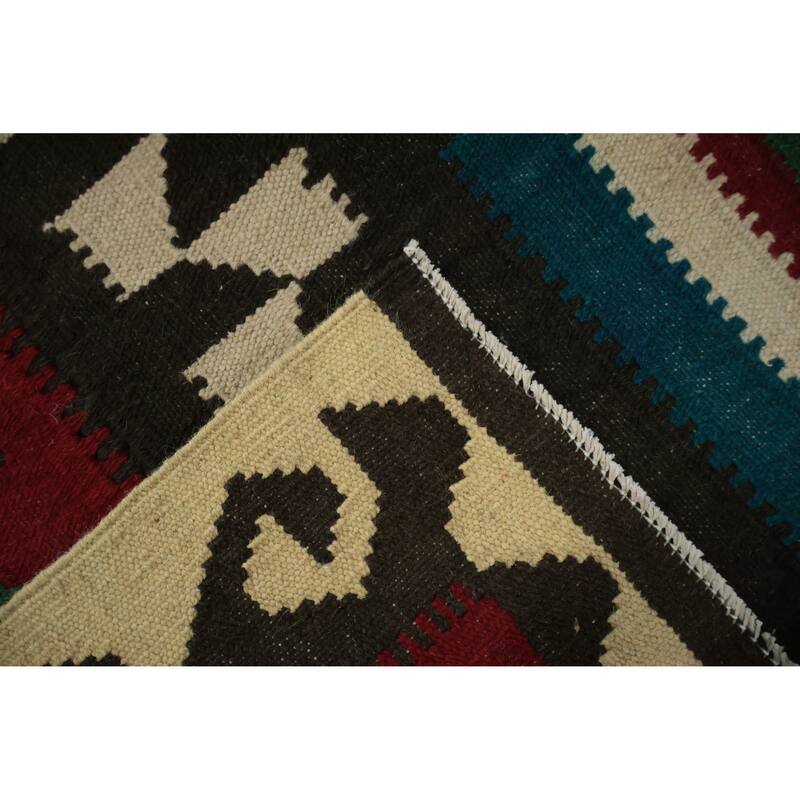 Hand Woven Oriental 100% Wool Carpet Southwestern Tribal Black Kilim Area Rug - 9' 9'' X 8' 5''