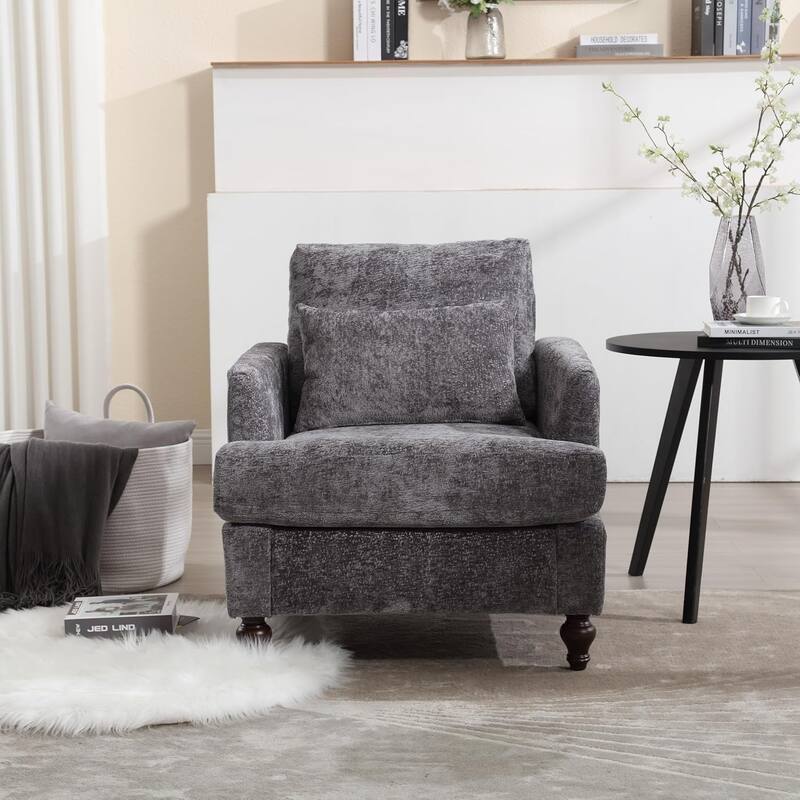 Roomfitters Tufted Wood Frame Accent Chair, Mid-Century Lounge Club Chair with Studded Trim for Bedroom or Living Room