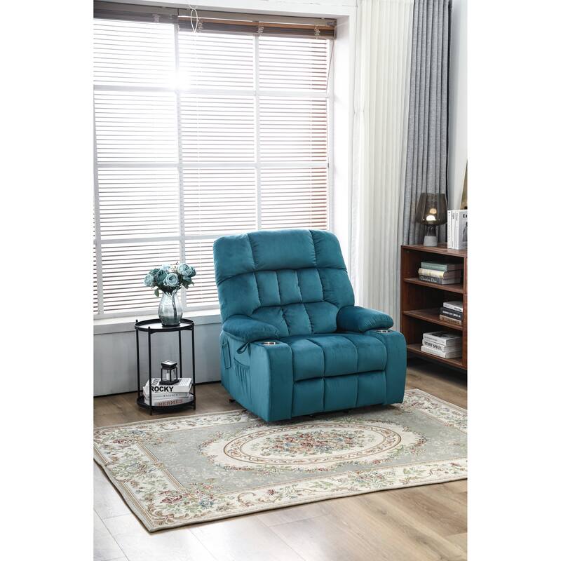 Power Lift Recliner Chair with Heat & Massage, High Density Foam Electric Sofa, Lounge Chair with Side Pockets & Cup Holders