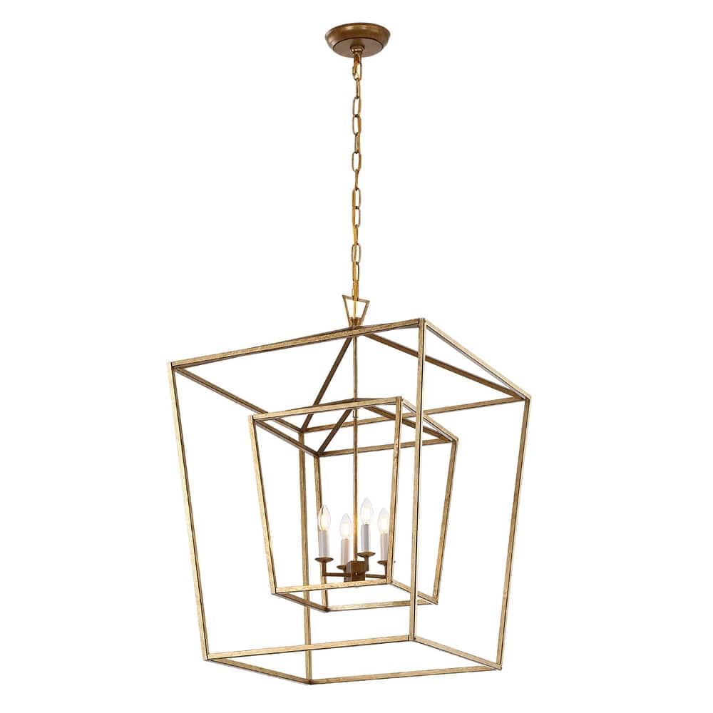4 Light 29 inch Gilded Iron Extra Large Double Cage Lantern Pendant