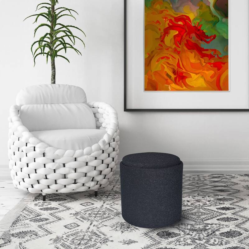 Boucle Tufted Round Storage Ottoman with Removable Tray Foot Stool