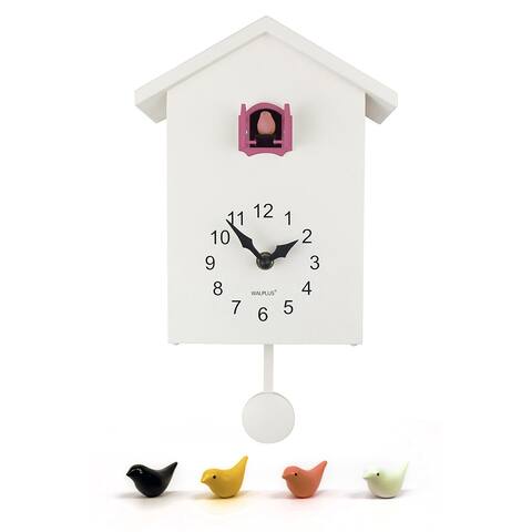 Walplus White Minimalist Cuckoo Clock Pink Window 4 Changeable Birds