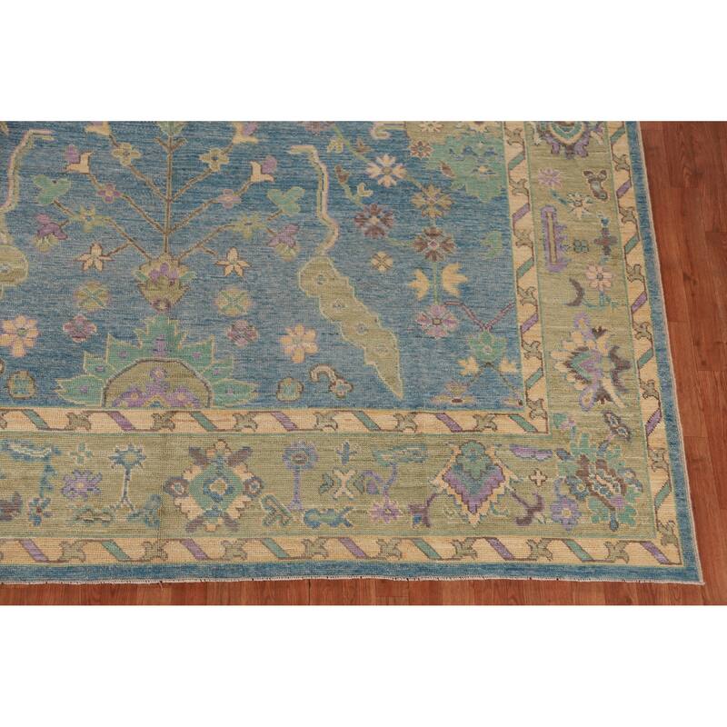 Hand Knotted Oriental 100% Wool Carpet Transitional All-Over Navy Blue & Blues Oushak Area Rug - 11' 7'' X 9' 1''