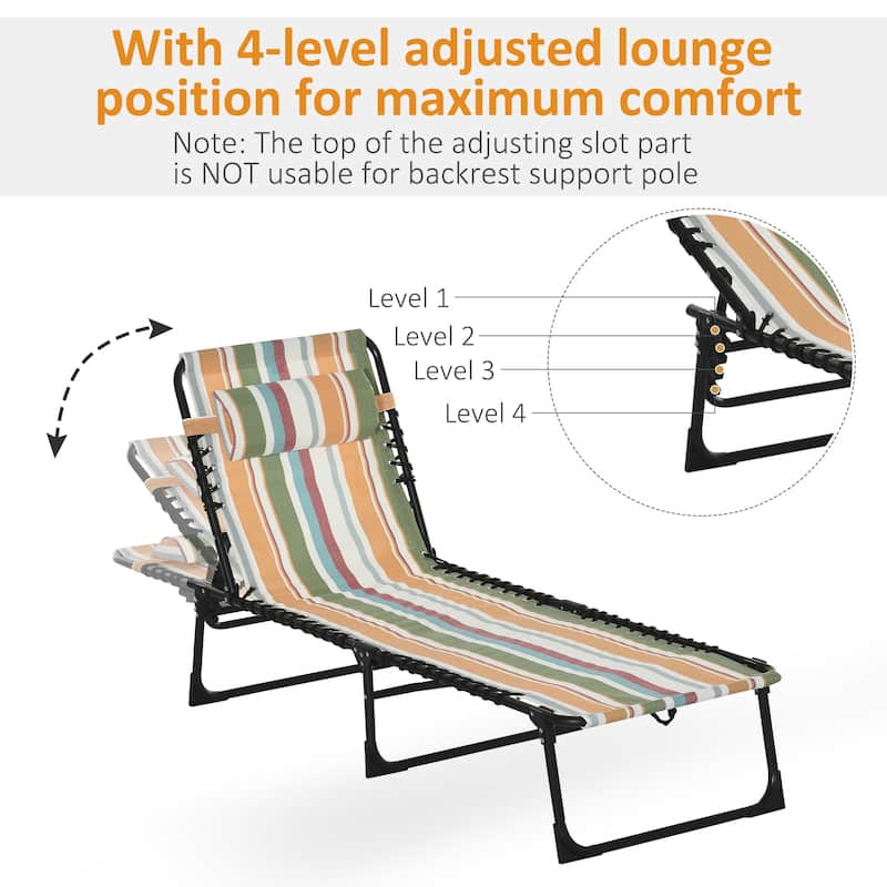 Outdoor Folding Chaise Lounge with 4Position Reclining Back, Pillow