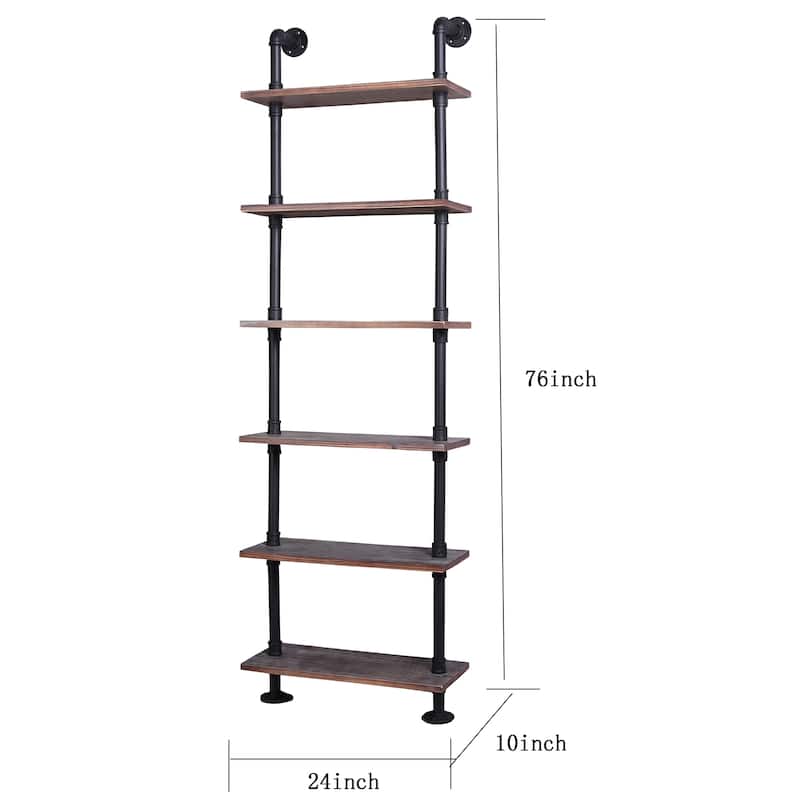 Tall Bookshelf Weathered Maple Wood Shelves Black Metal Pipe Framing