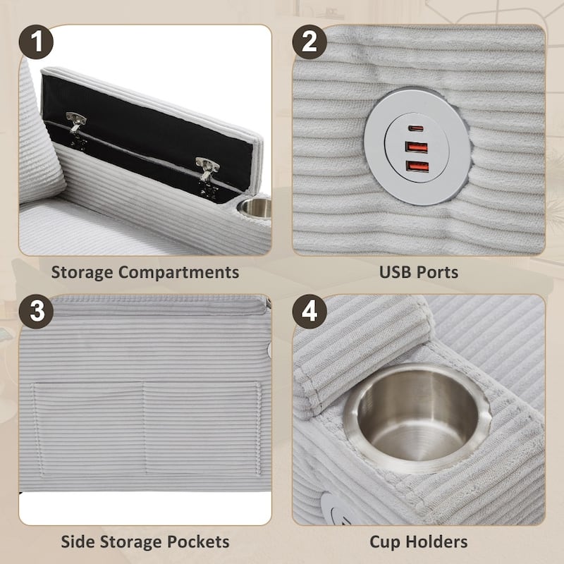 109.5" Convertible Upholstered Sectional Sofa with Storage Chaise Lounges