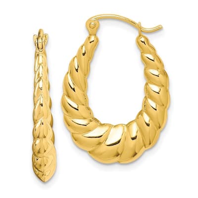 Curata 10k Yellow Gold Polished Shrimp Creole Oval Hoop Earrings 24.97x3.5mm