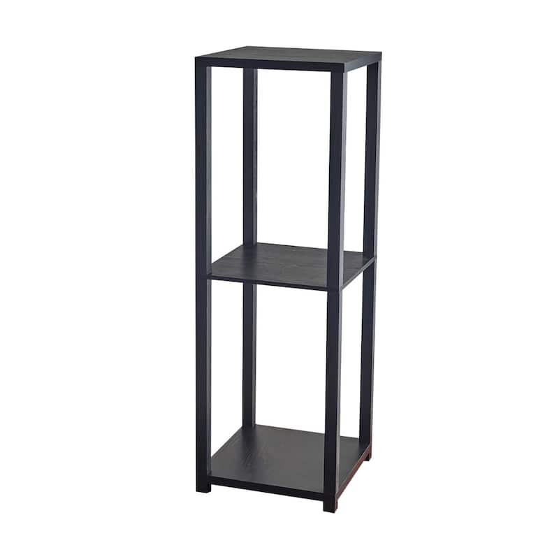 Black Square End Table with Storage Shelves for Living Room or Bedroom
