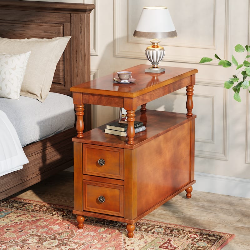 Solid Wood 2-Drawers End Table