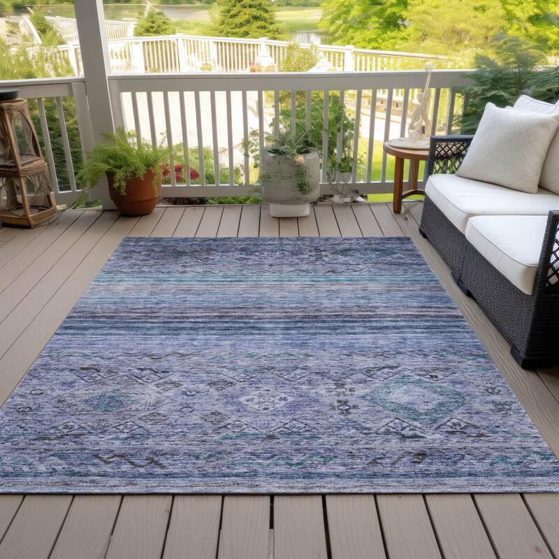 Machine Washable Indoor/ Outdoor Boho Moroccan Chantille Rug