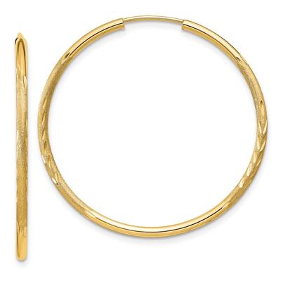 Diamond2Deal 14k Yellow Gold 1.5mm Satin Diamond-cut Endless Hoop Earrings (L-30mm, W-30mm)