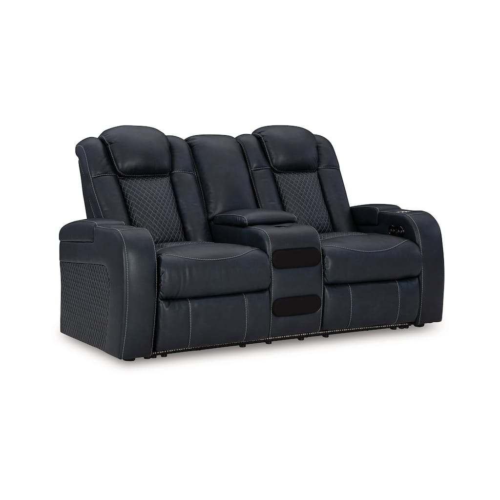 Fynne LED Power Reclining Loveseat, Sapphire Blue Faux Leather 74 Inch