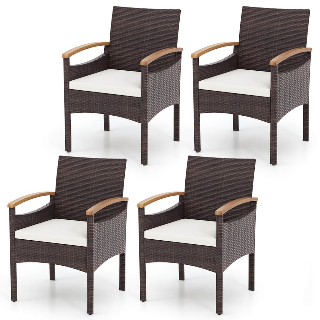 Gymax 4 PCS Dining Chairs w/ Acacia Wood Armrest Heavy Duty Metal