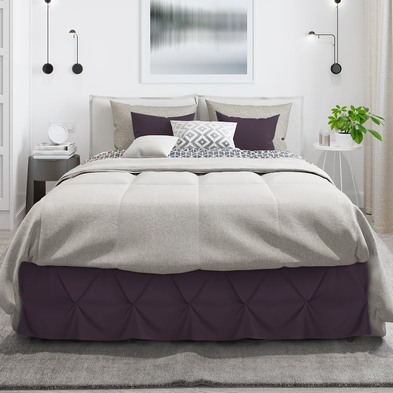 Nestl Pinch Pleat Bed Skirt - Soft Premium Microfiber Ruffle Bed Skirt - 14" Tailored Pintuck Wrap Around Dust Ruffle - King - Eggplant Purple